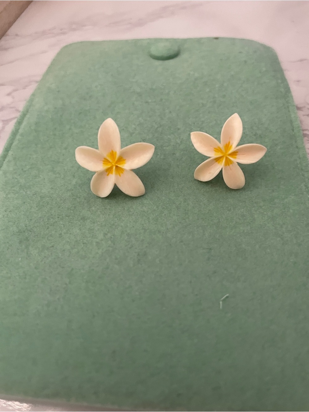 White & Yellow Plumeria Flower Stud Earrings
